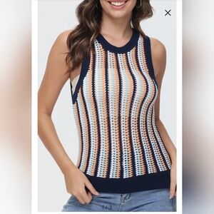 Evereve Krista Stripe Open Stitch Vest Top Size Large New With Tags